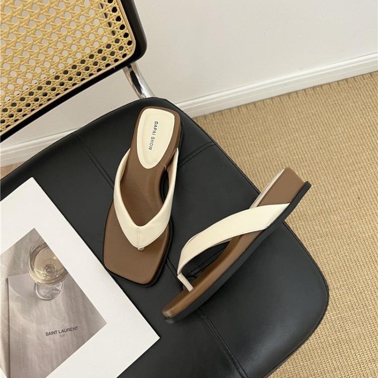 Slope Heel Square Head Leopard Print Flip-Flops For Women, Summer Wear, Seaside Vacation Travel, Cold Slippers For Women