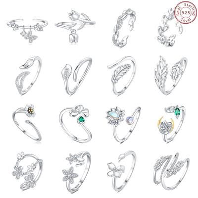 Ring Women 925 Sterling Silver Niche High-end Light Luxury Colorless Hollow Leaf Butterfly Open Ring Jewelry Gift