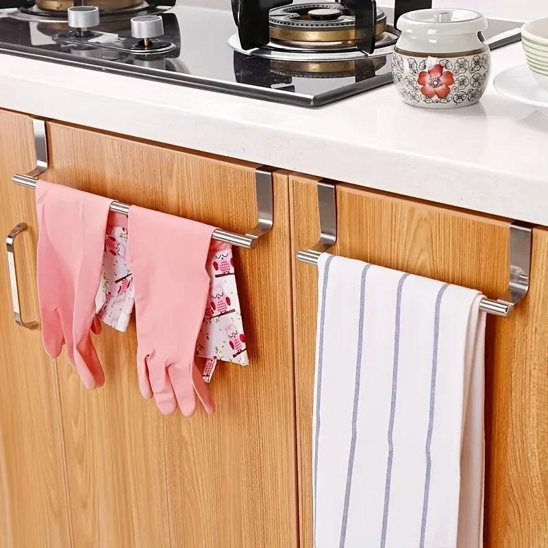 Towel Rack Over Door Towel Bar Hanging Holder Kitchen Towel Rack Stainless Steel Bathroom Kitchen Cabinet non-drilling rack