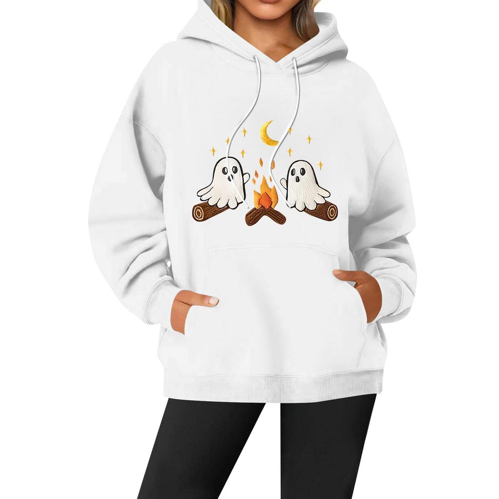 Women's Casual Fashion Solid Color Rugby Print Long Sleeve Hooded Sweatshirt Top