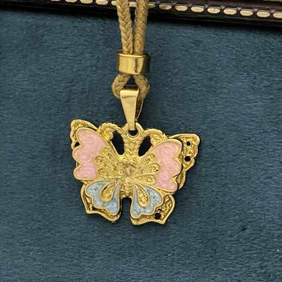 Chinese Gilded Enamel Butterfly Filigree Necklace Standard