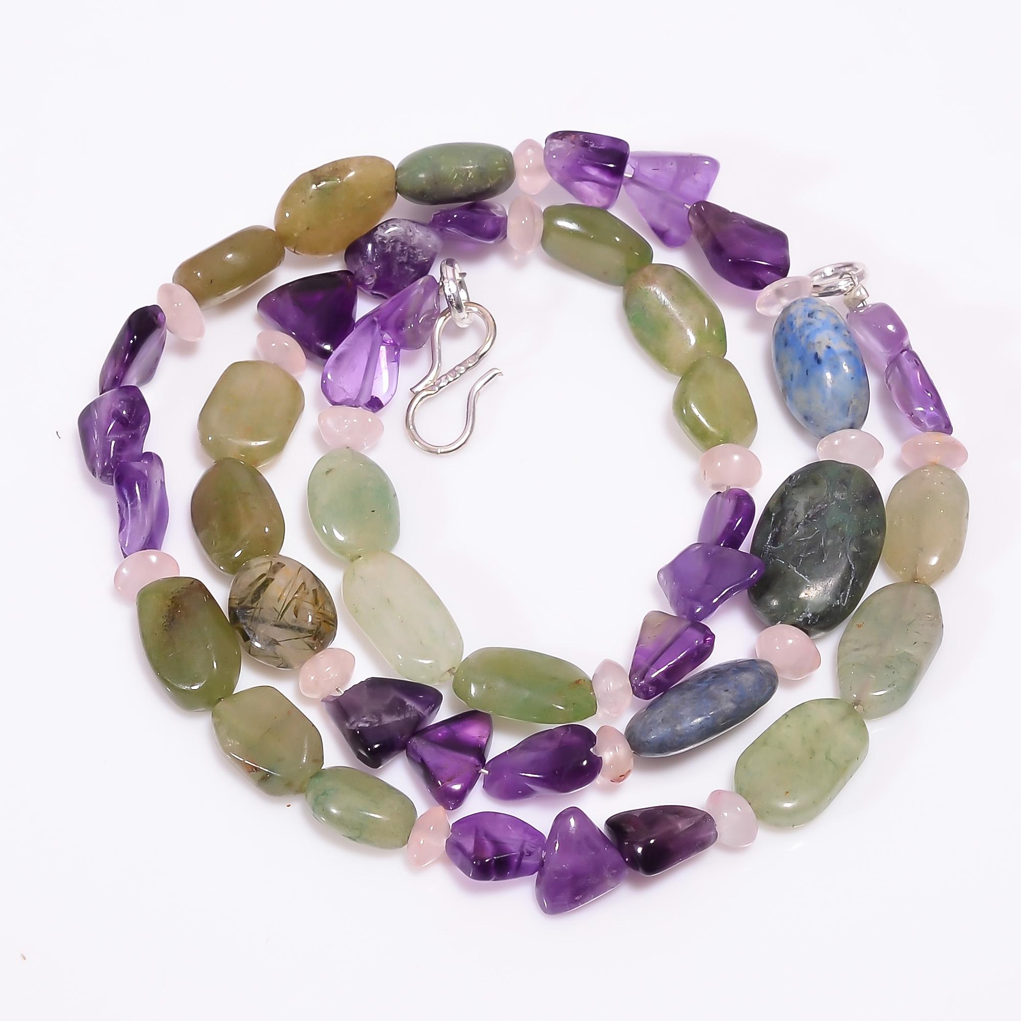 

Аметист Авантюрин Розовый кварц Ожерелье из драгоценных камней 4-15 мм 18 UB-8079 UB-8079