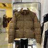 Women's Plaid Short Down Jacket with Stand-Up Collar