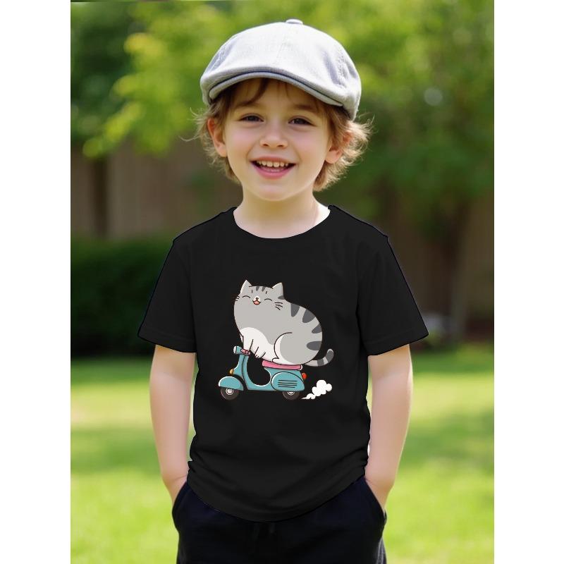 European sizes Peng Xu Photo Neutral Cat Cotton Short-sleeved T-shirt American Fashion Cute Printed Boys  Bottoming Shirt 98cm чёрный