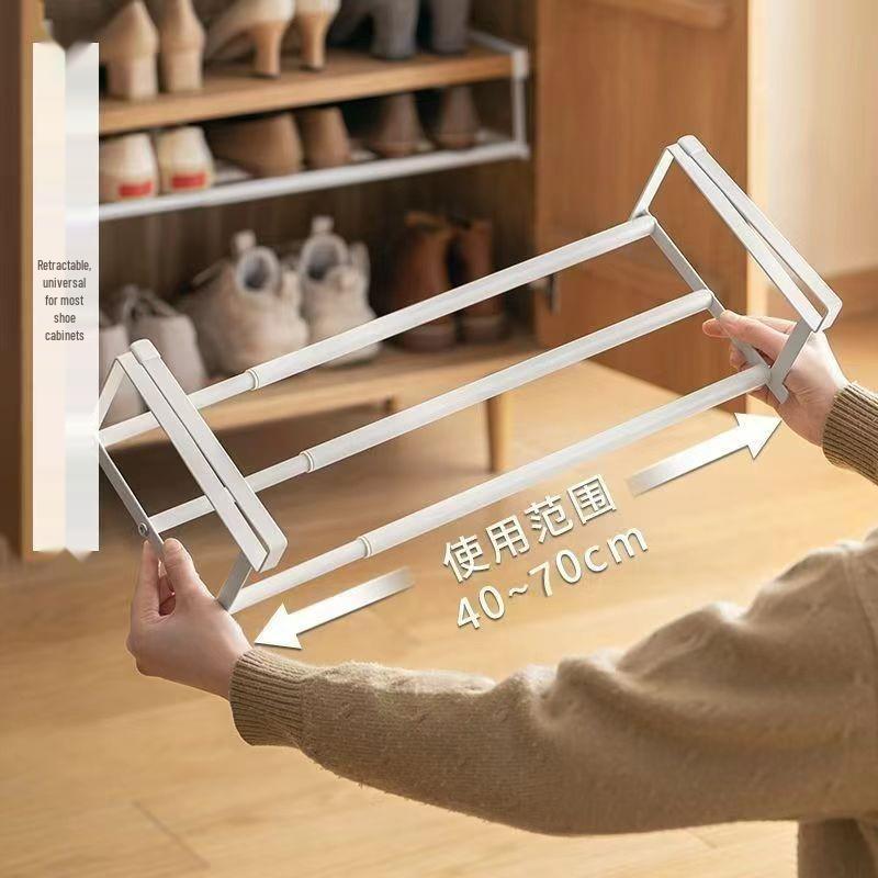 Retractable Shoe Cabinet with Dividers and Under-Hanging Baskets - Easy Install Storage Organizer.