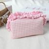 Gingham Plaid Ruffle Edge Makeup Bag Large Capacity Toiletry Bag Plaid Pattern Cosmetic Bag  Travel