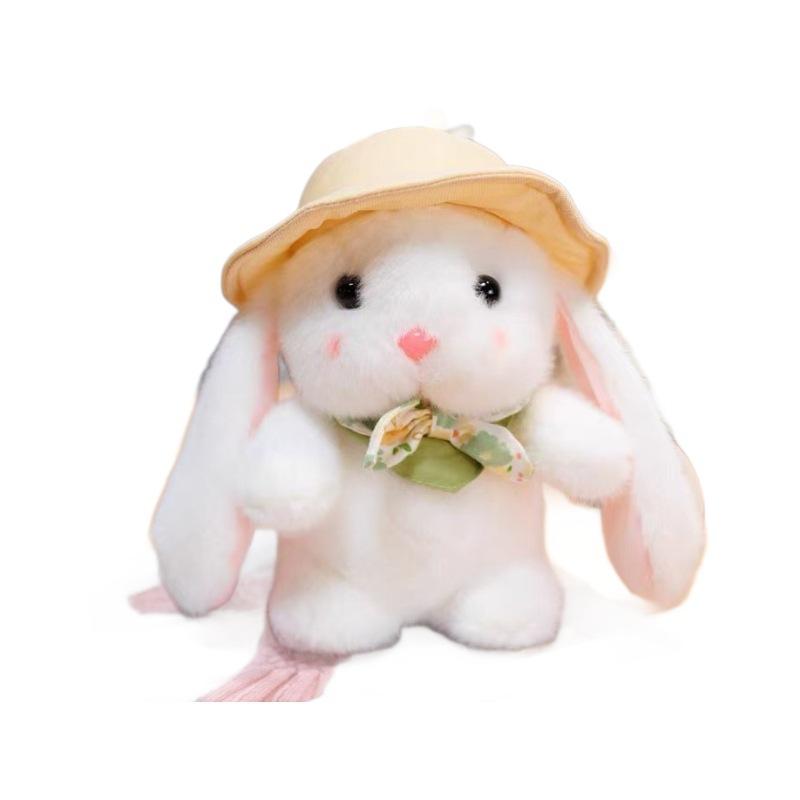 Cute Pudding Rabbit Plush Doll Wearing Hat Little White Rabbit Grab Machine Doll Children's Rag Doll Birthday Gift