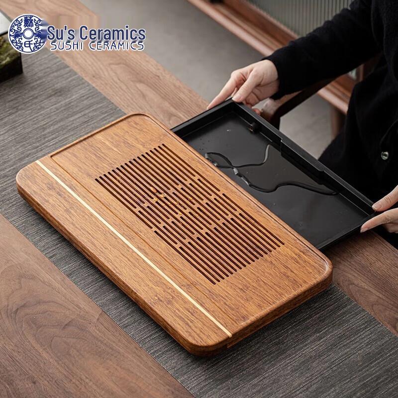 

Wooden Rectangular Tea Tray with Drainage