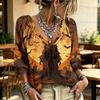 Women's Halloween Print Tie Front Ruffle V Neck Blouse with