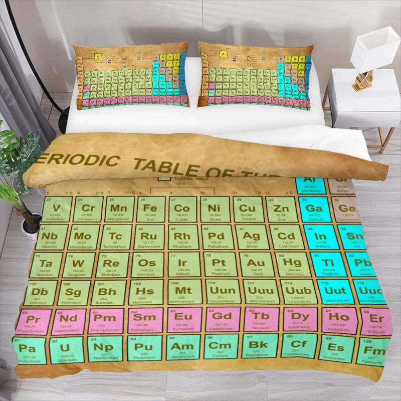 Periodic Table King Queen Duvet Cover Educational Science Chemistry Bedding Set for Students Teachers Element Table Quilt Cover