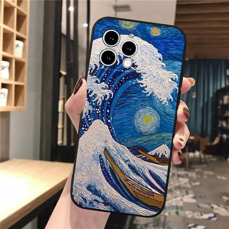 Phone Case For Iphone 17 Pro Max 17 Pro Air 16 15 14 13 Pro Max 15 16 Pro 15Plus Wave Art Japanese Green Illust