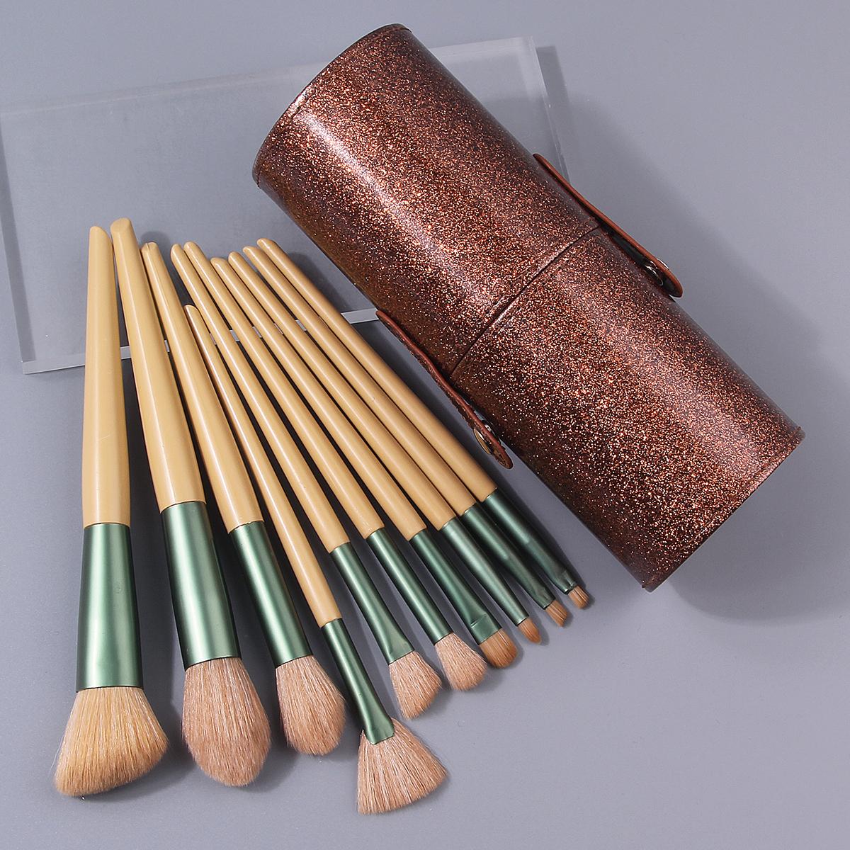 10PCS Beginner Makeup Brush Set with Glitter Storage Bucket - Soft Bristle Face Eyeshadow Blush Cosmetic Tools