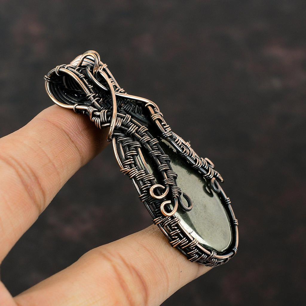 Apache Pyrite Pendant Copper Wire Wrapped Pendant Handmade Pendant Wire Design Jewelry Gemstone Copper Jewelry Gift For Mother Healing Stone