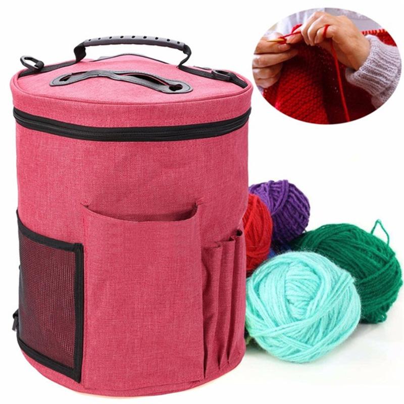 Oxford Cloth Knitting Needles Crochet Tool Wool Storage Bag Tote Organizer Drum Bag Wool Storage Case Crochet Yarn Storage
