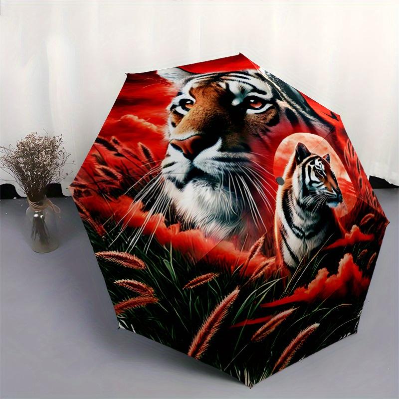 1pc Tigers and Wolves Pattern Automatic Umbrella is Fashionable and Good-Looking, a Portable 3-Fold Umbrella, Suitable for Travel and Daily Use,