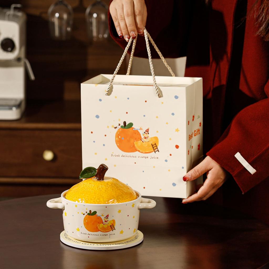 Creative Souvenir Orange Instant Noodle Bowl Household Personal High Value Dormitory Student Ceramic Bowl Salad Bowl Gift Box