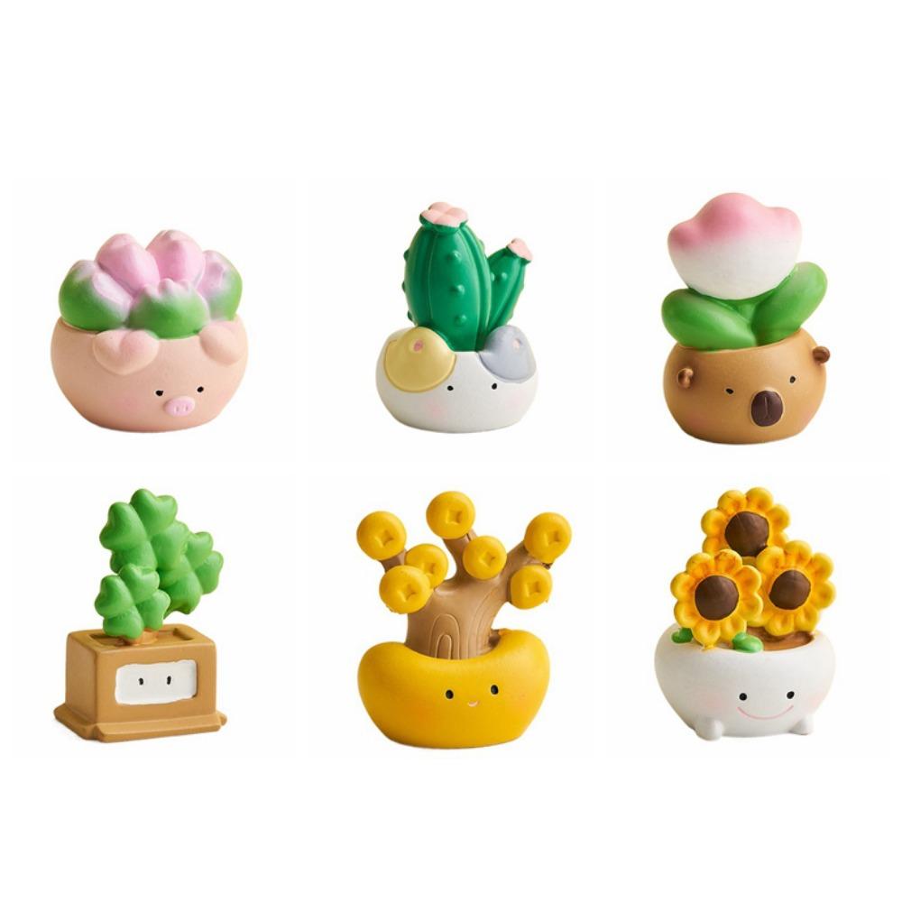 

6P cs/набор мини-фигурок в форме растений, симпатичные украшения для растений в горшках, подарок на день рождения