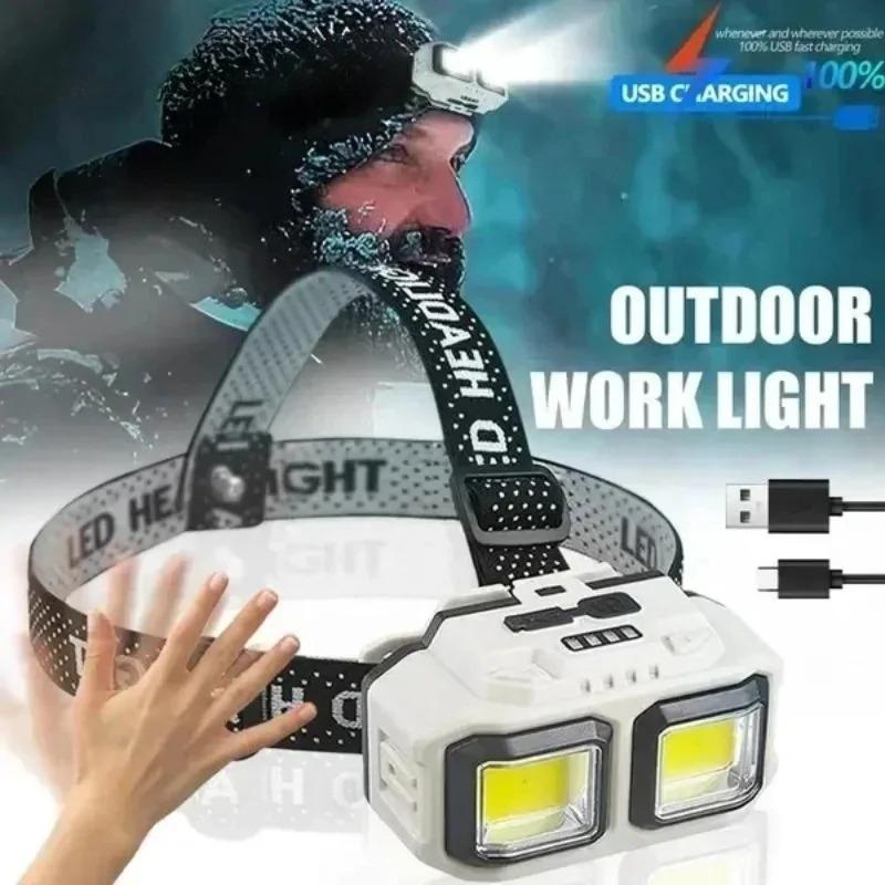 Powerful COB Headlamp Torch USB Rechargeable Flashlight Headlight Waterproof Head Light Camping Fishing Mining Light Lamp Torch