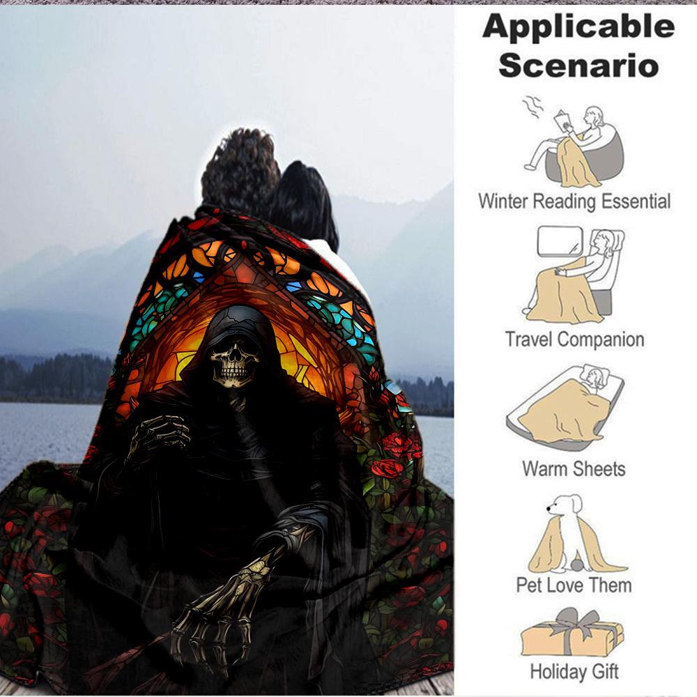 1PC Reaper, Gothic Rose Window Blanket, Throw For Sofa, Bed, Travel, Camping, Livingroom, And Bed, Printing Blanket With Soft And Warm Fabric yy250918