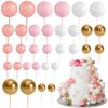 32PCS Boho Gold White Khaki Foam Balls for Cake Decorating DIY Wedding Birthday Party Cupcake Toppers Bridal Shower Decor