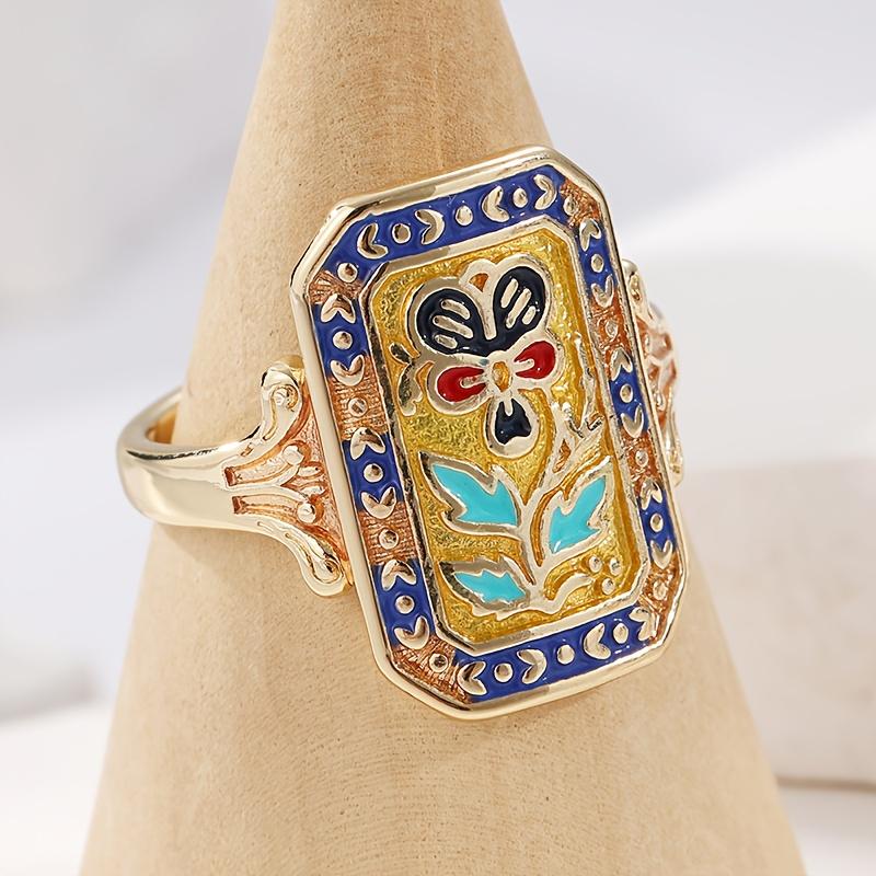 Μποέμ Κομψό Πολυτελές Ρετρό Χρυσό Χρώμα Τεχνητό Σμάλτο Λουλούδι Δαχτυλίδι για Δώρο Φορέματα Διακοπών Χριστουγεννιάτικο Αξεσουάρ