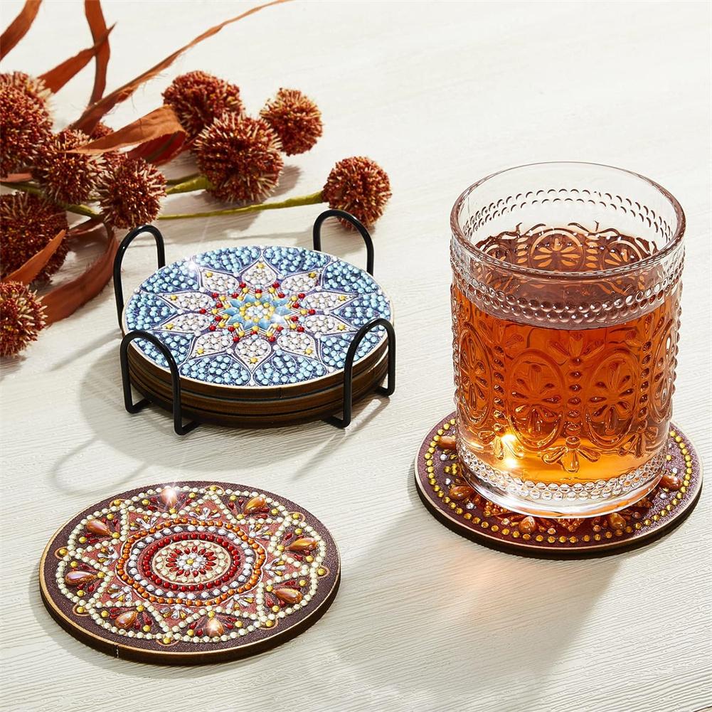 5-teiliges Diamant-Kunst-Untersetzer-Set für Anfänger, Kinder, 5D-Vollbohrer, Diamant-Mandala, DIY-Kunst-Untersetzer mit Halter, Party- und Heimdekoration