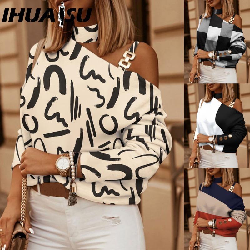 IHUASU Damska Moda Casual Bluzki i Koszule z Długim Rękawem