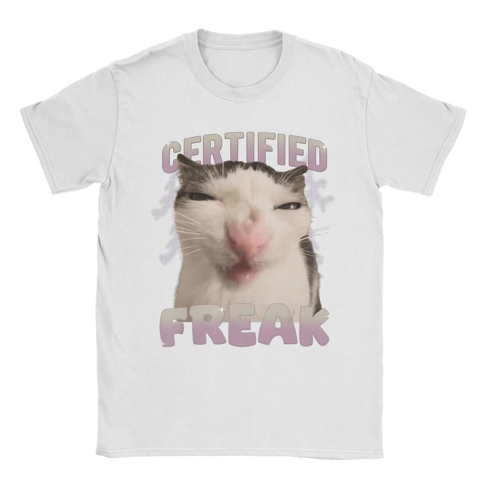 Zertifizierter Freak Lustige Katze Meme Herren- und Damen-Print T-Shirts Verrücktes T-Shirt Kurzarm O-Ausschnitt T-Shirts Baumwolle 3XL Kleidung