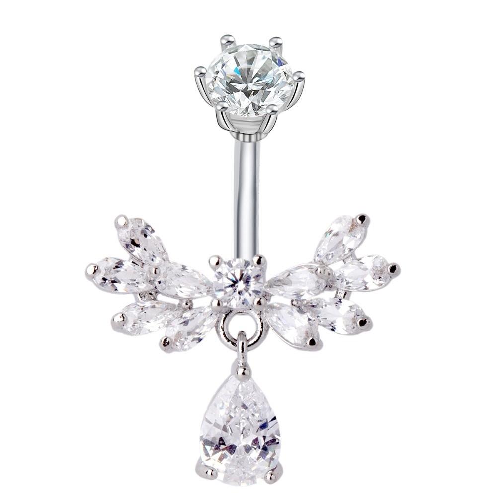Curved Shape Wings Navel Piercing Butterfly Design Navel Ring New Zircon Belly Button Ring  Seasid Style A