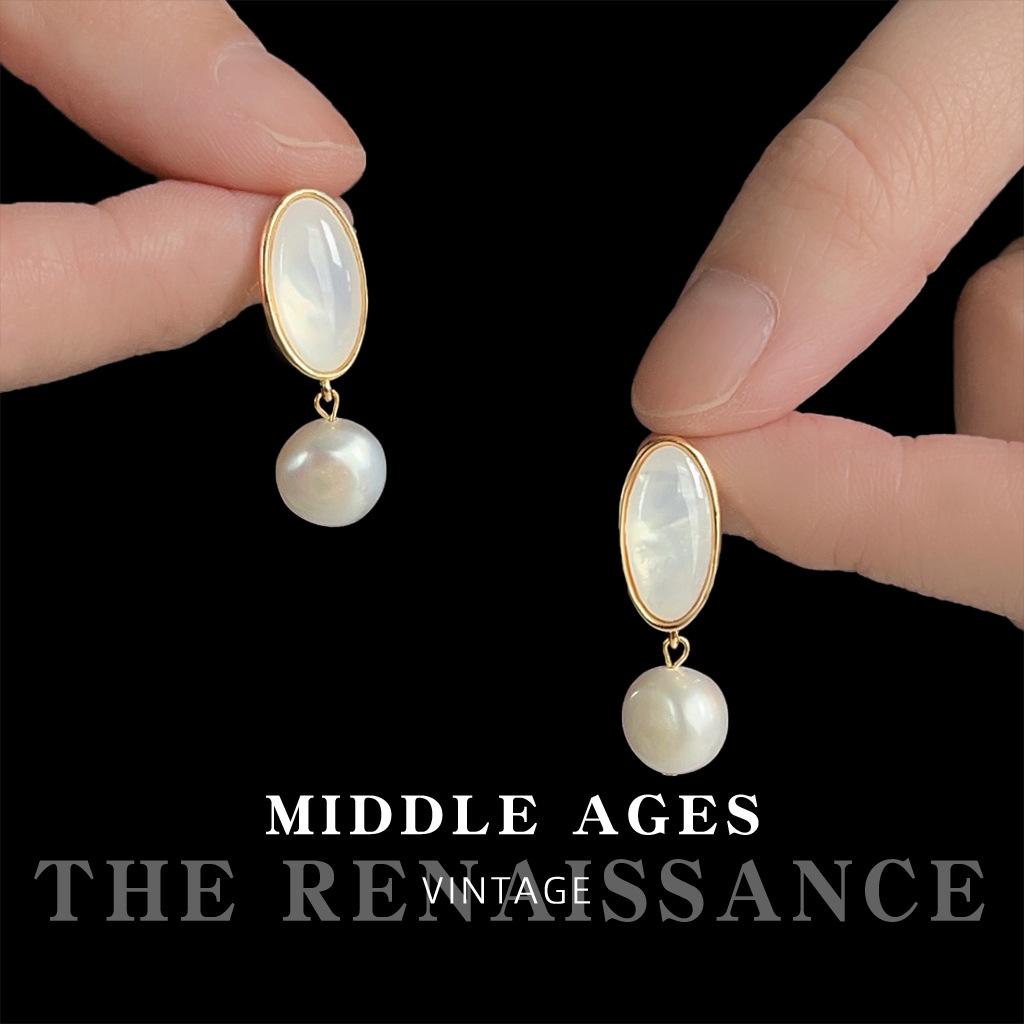 French Baroque Freshwater Pearl Shell Earrings Elegant Literary Earrings