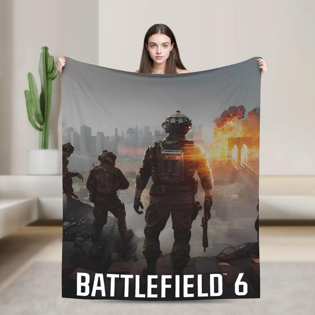 Battlefield 6 Game Funny Warm Soft Blanket Airplane Travel Plush Throw Blanket Fun Couch Chair Flannel Bedspread Sofa Bed Cover