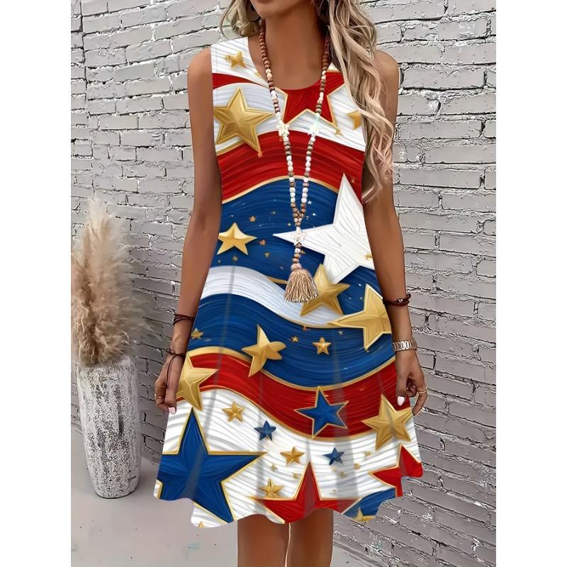 

Летнее Повседневное Мини-Платье с Узором Американского Флага, Наряд для Вечеринки, Празднования Четвертого Июля, День Независимости, Печать за Границей 5XL