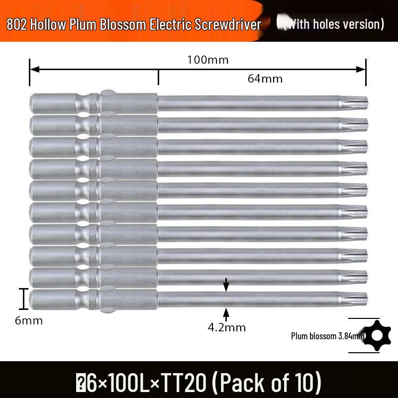 Nigao S2 802 Torx Electric Screwdriver Bit, 6mm Round Shank with Hole