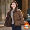 Mature Women's Fur-Lined Lapel Coat, Ages 40-60, Plus Velvet Warm Short Slimming Style