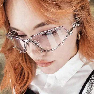 Oversized Strass Anti Blauw Licht Bril Dames Heren Mode Irregulaire Kattenoog Bril Metalen Montuur Bril