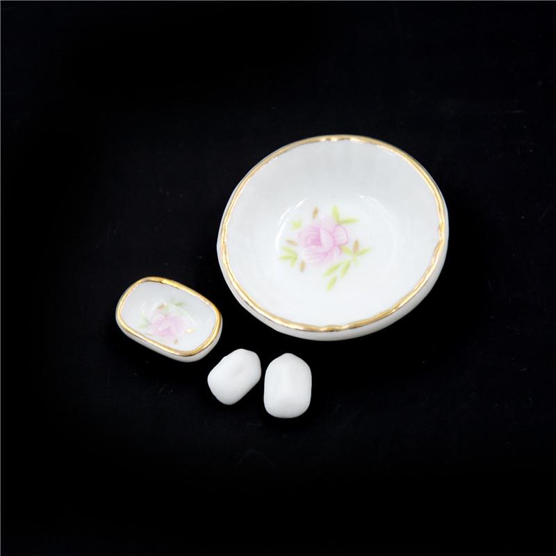 8Pcs 1/12 Miniature Dollhouse Bathroom Accessories Set Floral Ceramic Mini Decor Gift