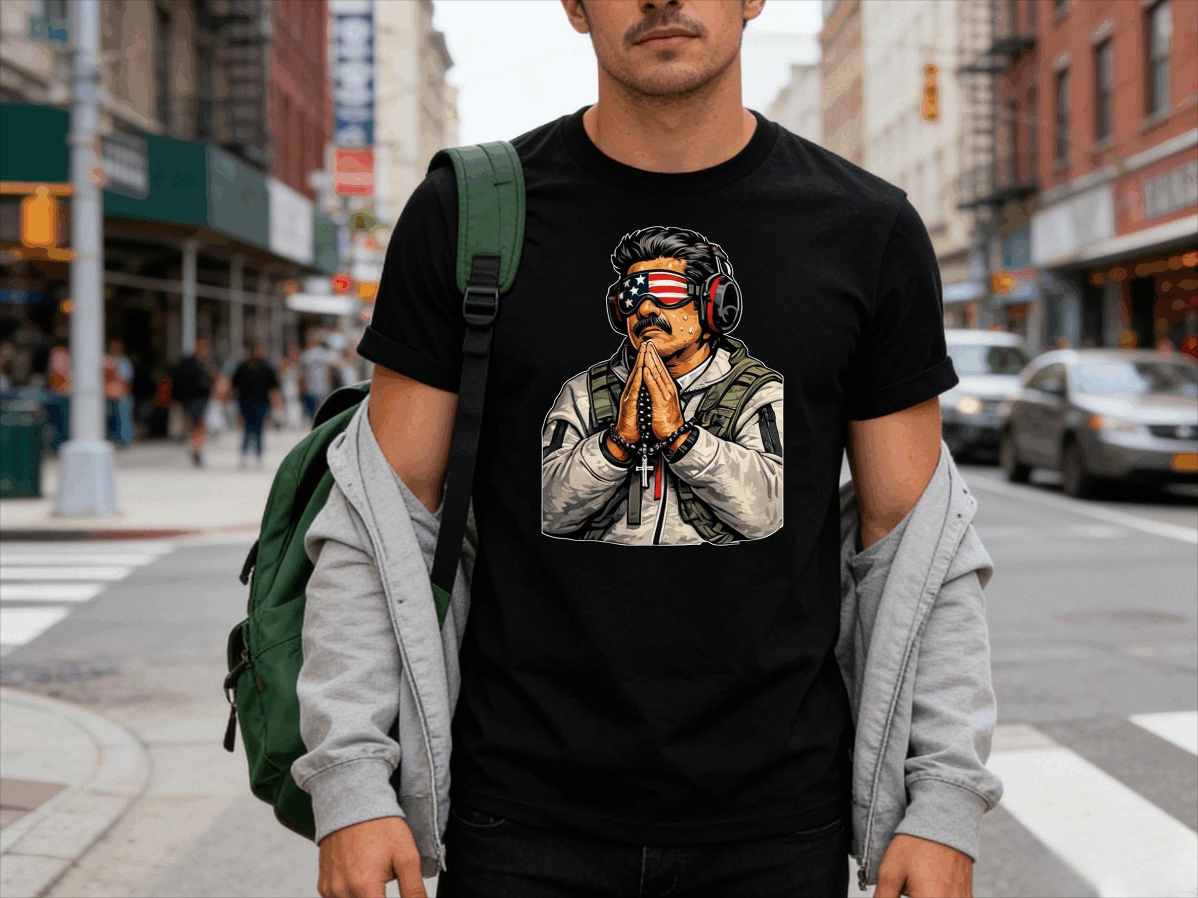 Men Prayer Gamer Graphic T Shirt USA Flag Headphones Tee Streetwear Casual Cotton Unisex Short Sleeve S