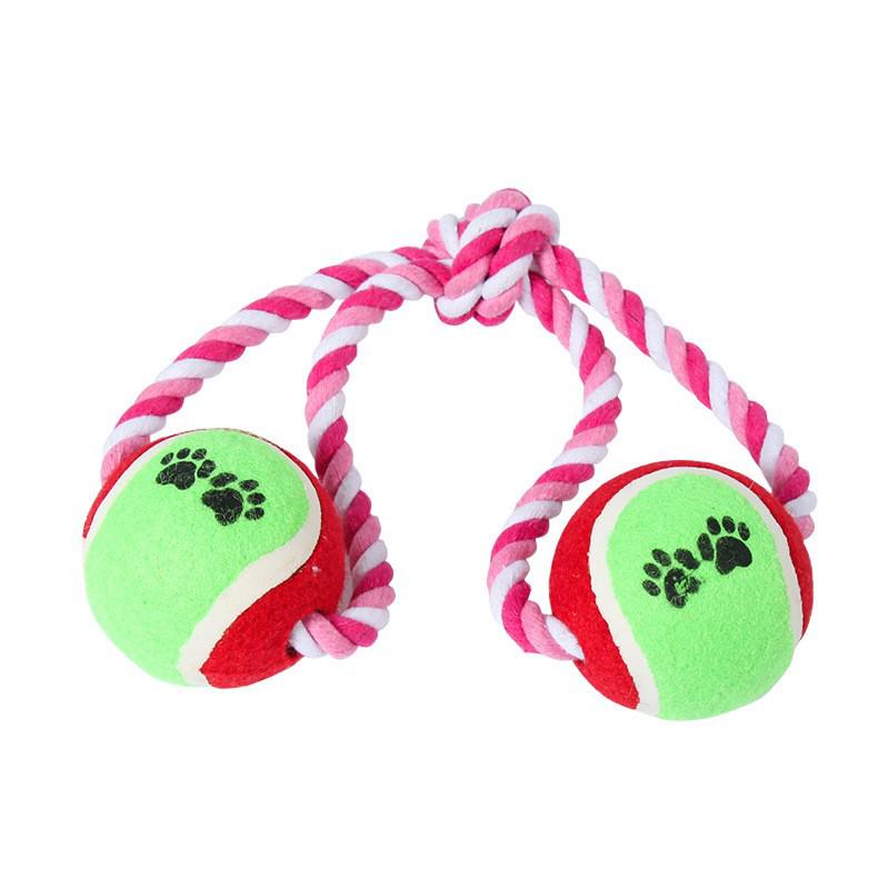 Shiba Inu Cotton Rope Toy: Tennis Ball & Knot for Teeth Cleaning and Boredom Relief