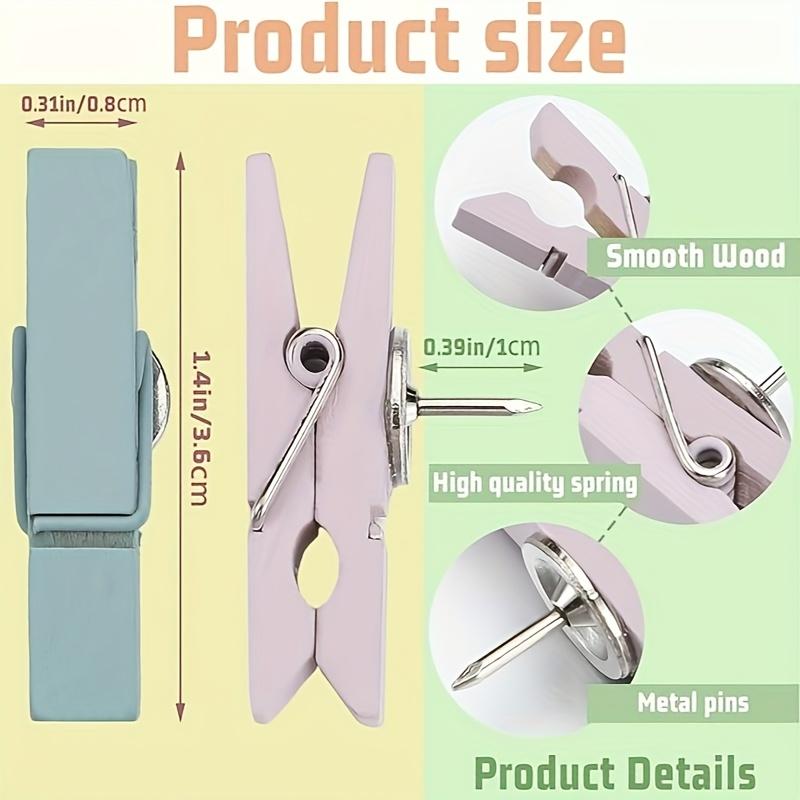 50pcs Pastel Push Pins with Wooden Clips-Colorful Thumb Tacks for Classroom,Office, Home Bulletin Boards|Vibrant Push Pins