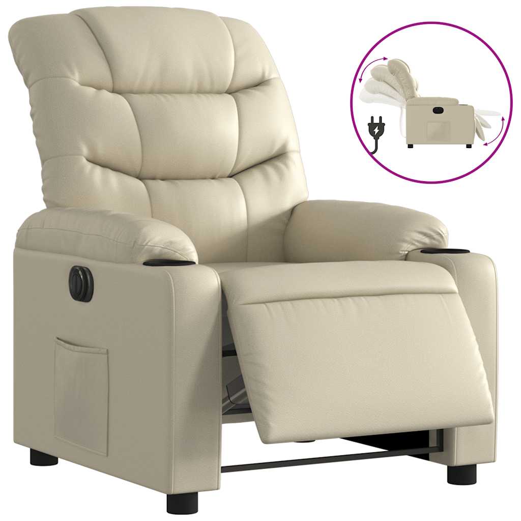Electric Recliner Chair Cream Faux Leather