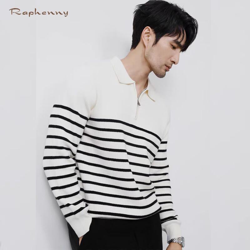

Raphenny Men s Striped Zipper Lapel Pullover Knit Shirt L
