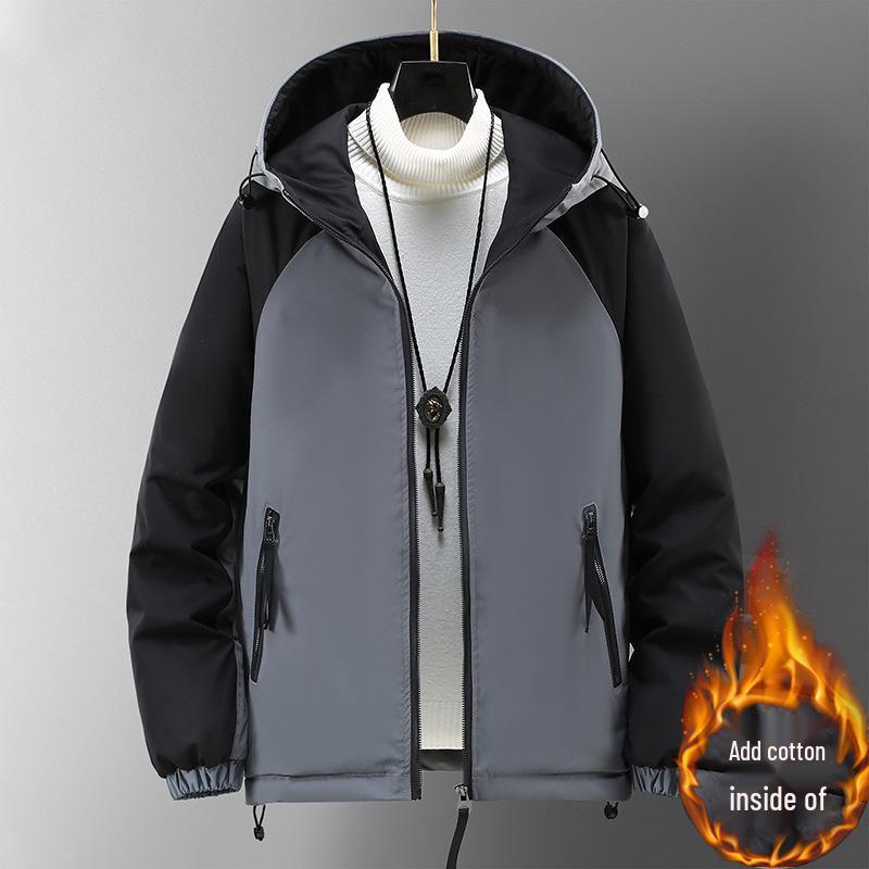 Men s Winter 2023 Color Block Thickened Cotton Jacket - Trendy Workwear Style M