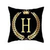 2piece 45x45cm Black Gold Letter Fleece Printed Pillow Cover Crown Sofa Cushion Cover Home Furnishings Pillowcase Without Core