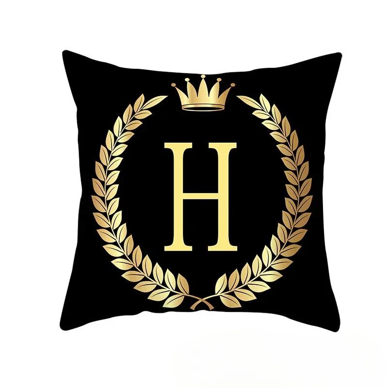 2piece 45x45cm Black Gold Letter Fleece Printed Pillow Cover Crown Sofa Cushion Cover Home Furnishings Pillowcase Without Core