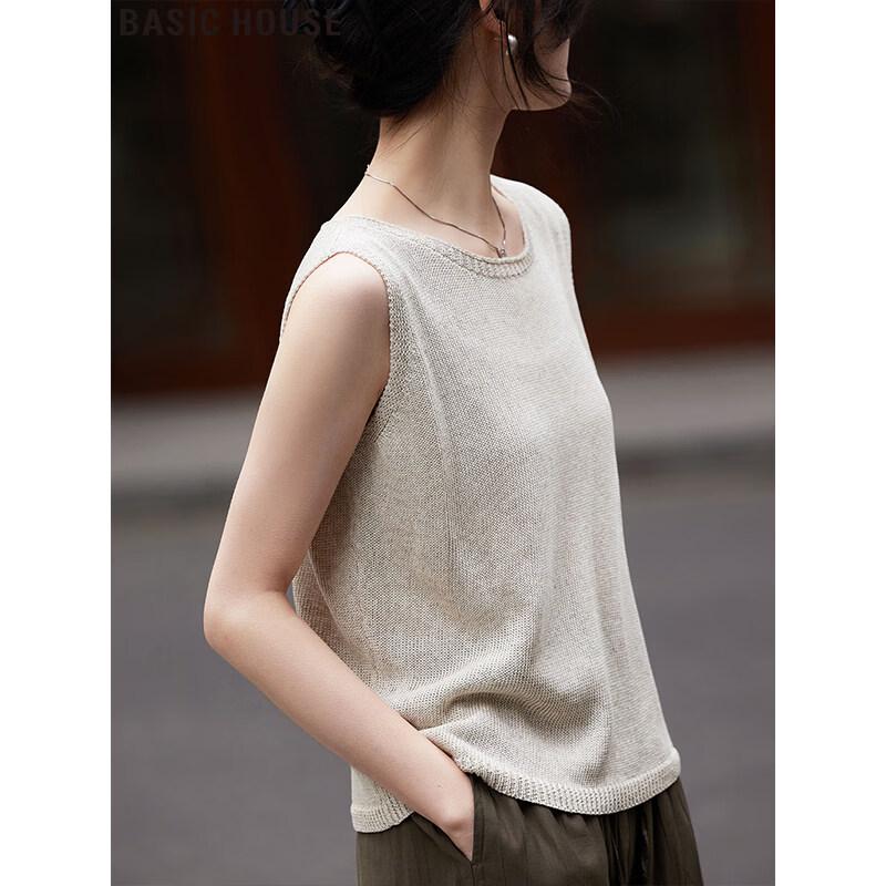 Basic House Women s Linen Blend Sleeveless Knit Vest S