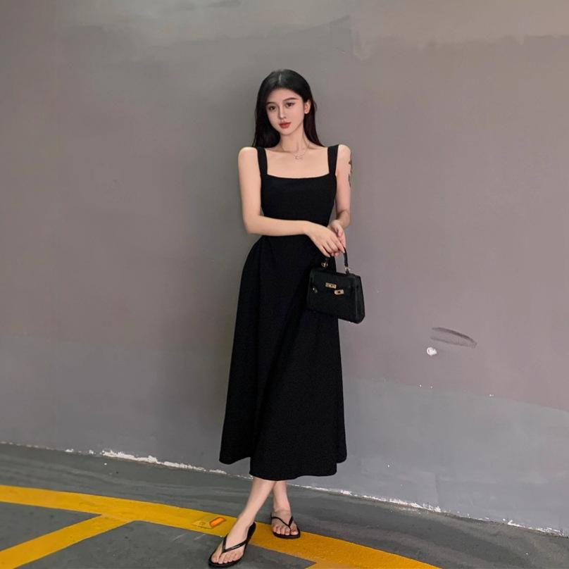 French High-end First Love Black Suspender Dress Women's Summer Dress New Summer Long Skirt Temperament Slim