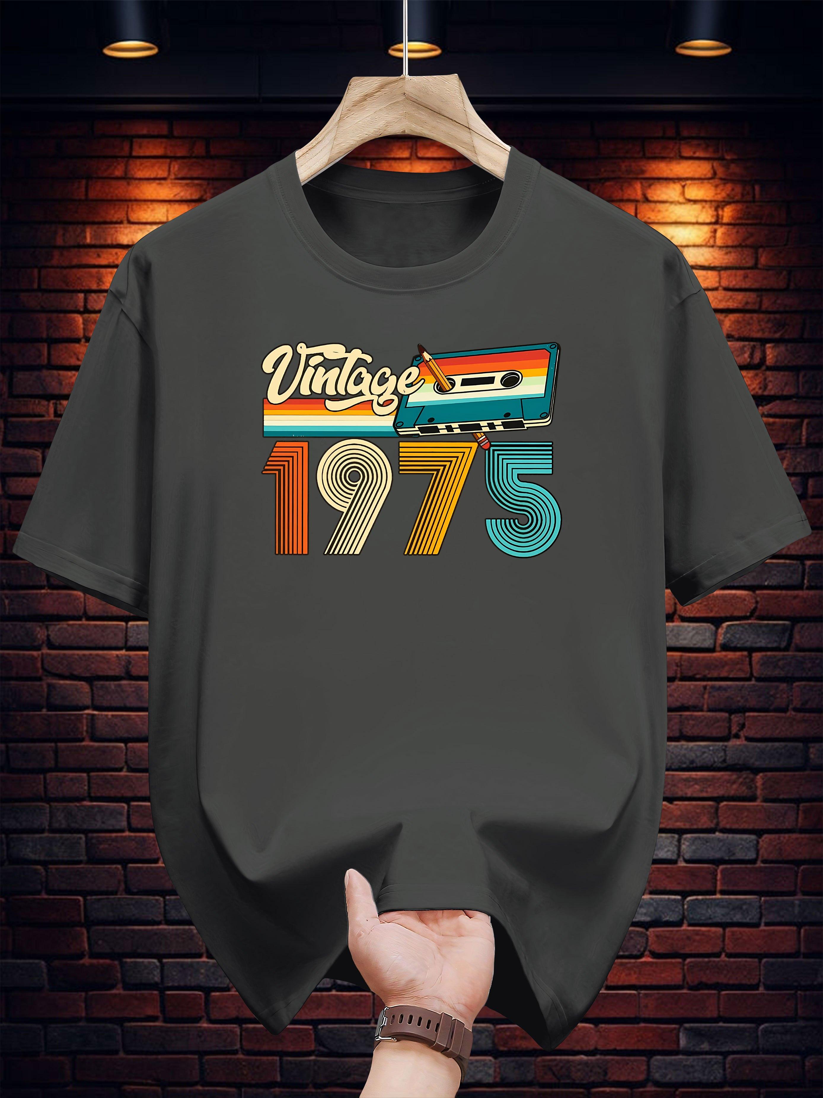 

Heavyweight 200gsm Vintage 1975 Retro Graphic T-shirt - Black with Teal & Orange Accents - Breathable Crewneck Tee for Concerts S