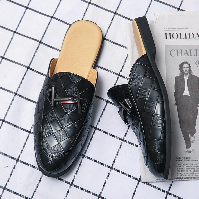 Fashion 2024 New Luxury Designer Men's Casual Bling Leather Loafers Italian for Men Half Shoes Mules Male Black Slides Business Slippers