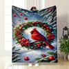 Red Cardinal On Festive Wreath In Snowy Forest - Flannel Blanket for Bedroom, Living Room, Sofa, and Nap.