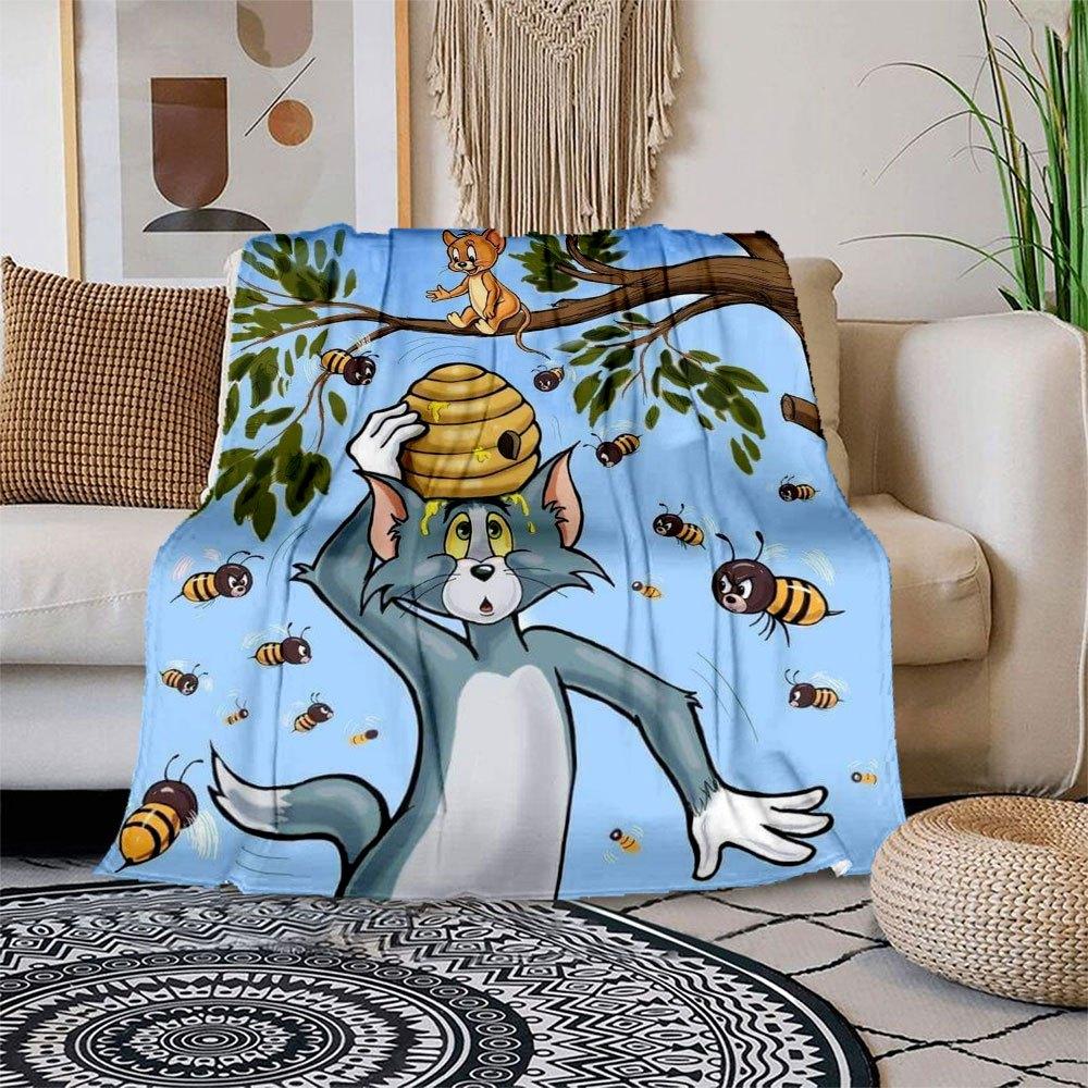 

Tom and Jerry Honey Beehive Kids Cartoon Wall Sticker Home Decor Art DecalBlanket Flannel Throw Blanket for Sofa, Bed, Travel, Camping, Office 100x150cm
